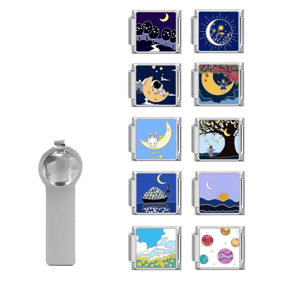 6037 Italian Charm Bracelet Charms Pack Links Bulk with Opening Tool 9mm